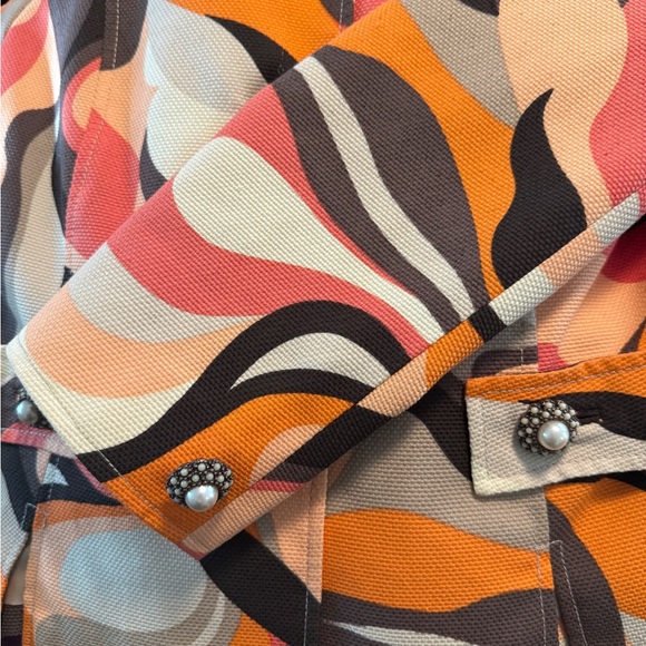 Carlisle Women's Abstract Orange and Brown Blazer - Picture 4 of 4